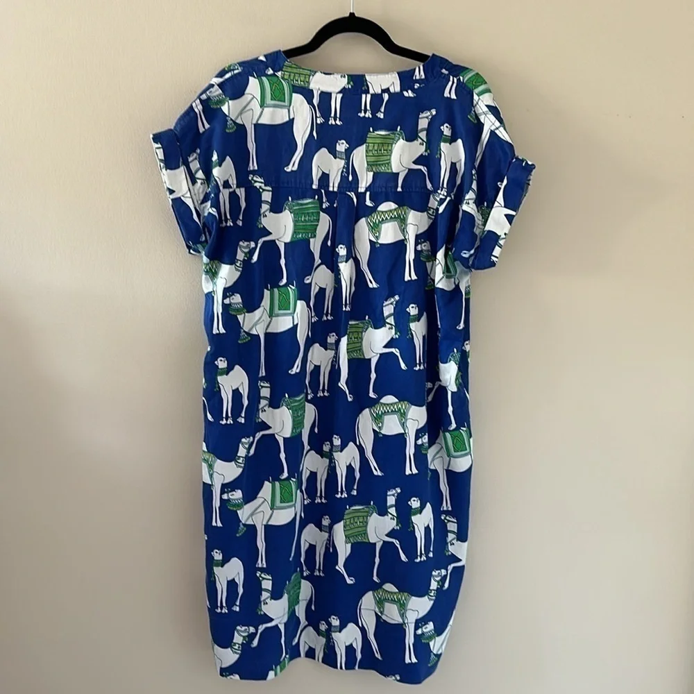 Jaye’s Studio Women’s Sateen Day Dress Camel Print Sz Large Preppy Lounge Comfy